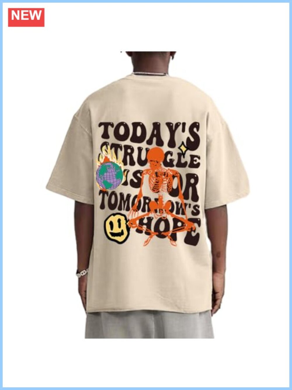 Oversized Graphic T-Shirt Men Letter Print Vintage Tee Casual Loose Fit Retro